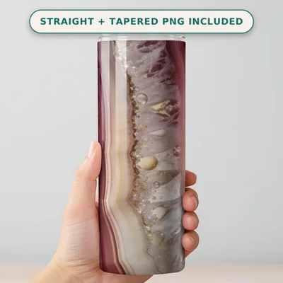 Agate Geode Tumbler Wrap PNG, Burgundy Blush Crystal Design, Plum Rose Gold Seamless Straight Wrap, 20oz Skinny Sublimation Download shown flat as a tumbler wrap