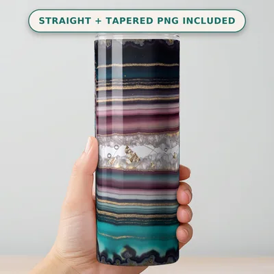 Agate Geode Tumbler Wrap PNG, Plum Rose Ocean Geode Banded Stone Design, Seamless 20 oz Skinny Straight Wrap, Sublimation Download shown flat as a tumbler wrap