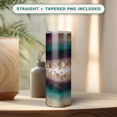 Agate Geode Tumbler Wrap PNG, Teal Navy Plum Rose Gold Crystal Druzy Sparkle, Seamless Straight Wrap Sublimation PNG Download, 20oz Skinny shown flat as a tumbler wrap