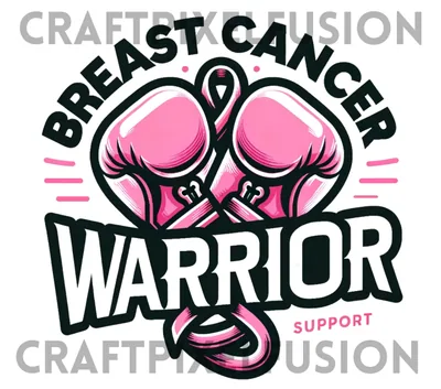 Breast Cancer Warrior Boxing Gloves PNG: Sublimation Design shown flat as a tumbler wrap