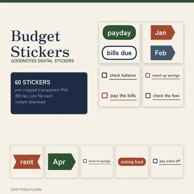 Budget Digital Stickers, 60 Pre Cropped Goodnotes Money Stickers, Transparent PNG Finance Planner Stickers for iPad, Instant Download shown flat as a tumbler wrap