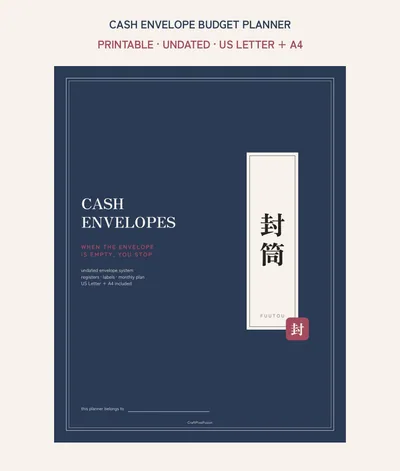 Cash Envelope Budget Planner Printable, Envelope System Register and Labels PDF, Cash Stuffing Budget Binder Insert, US Letter A4 shown as a preview of the planner