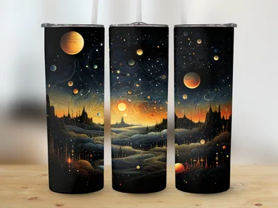 Celestial Tumbler Sublimation Design: Cosmic Dreams Wrap shown flat as a tumbler wrap