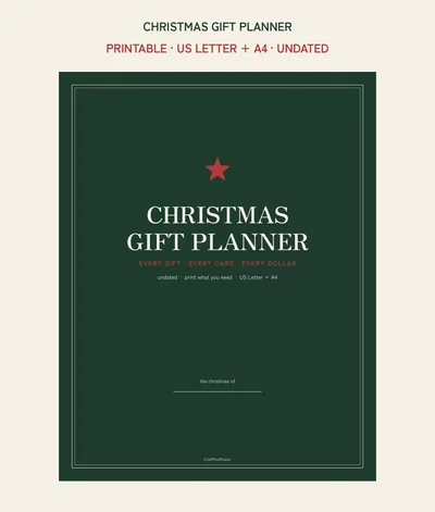 Christmas Gift Planner Printable, Gift List and Budget Tracker, Card List Menu Planner PDF, Holiday Organizer US Letter A4 Download shown as a preview of the planner
