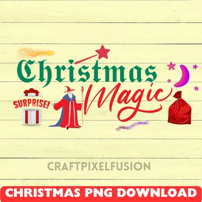 Christmas Magic PNG Clipart: Transparent Background Sublimation Design shown flat as a tumbler wrap