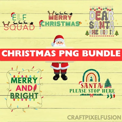 Christmas PNG Bundle: Elf Squad, Santa, Merry & Bright shown flat as a tumbler wrap