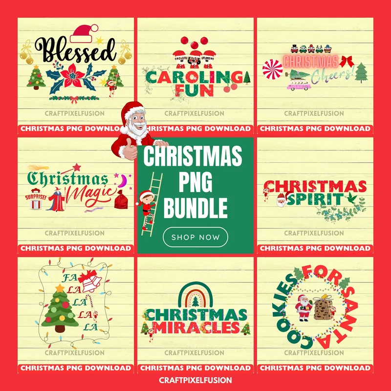 Christmas PNG Bundle: Festive Designs shown flat as a tumbler wrap