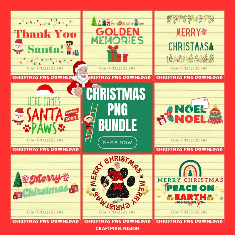 Christmas PNG Bundle: Santa, Peace on Earth shown flat as a tumbler wrap