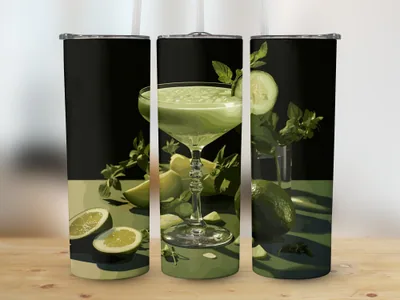 Cucumber Gimlet Tumbler Sublimation Design: Straight & Tapered Wrap shown flat as a tumbler wrap