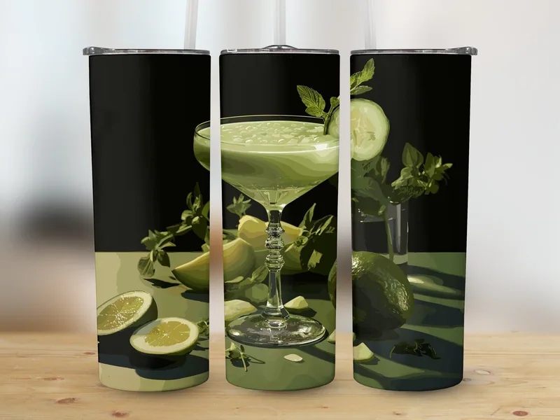Cucumber Gimlet Tumbler Sublimation Design: Straight & Tapered Wrap shown flat as a tumbler wrap