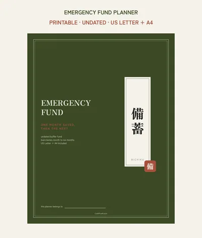 Emergency Fund Planner Printable, Rainy Day Savings Tracker PDF, Bare Bones Budget and Milestone Ladder, Budget Binder US Letter A4 shown as a preview of the planner