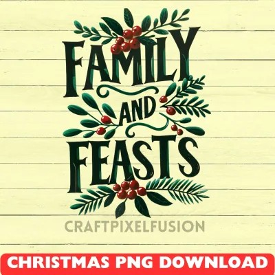 Family and Feast Christmas PNG Clipart: Transparent Background shown flat as a tumbler wrap