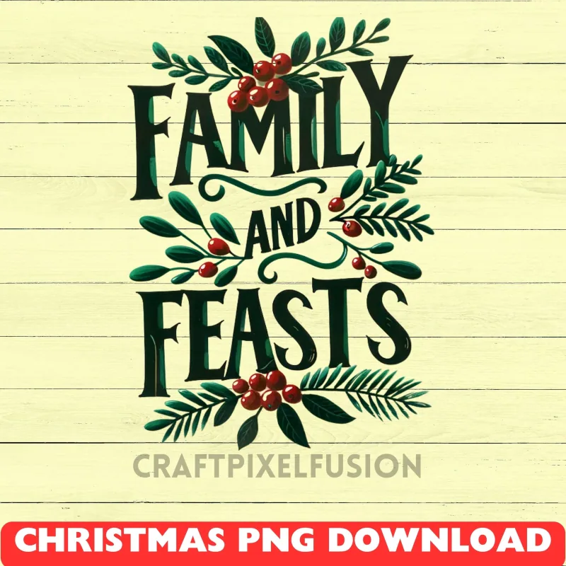 Family and Feast Christmas PNG Clipart: Transparent Background shown flat as a tumbler wrap