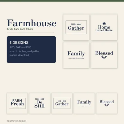 Farmhouse Sign SVG Bundle, 6 Cut Files for Cricut and Glowforge, Gather and Home Sweet Home Wood Sign Cut Files with DXF, Instant Download shown flat as a tumbler wrap