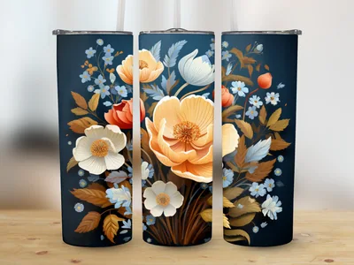 Floral Tumbler Wrap: Inspirational Flower Design (20 oz Skinny, PNG, Digital Download) shown flat as a tumbler wrap