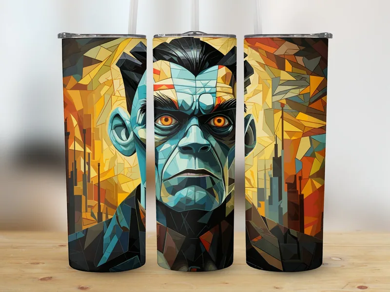 Frankenstein Monster Halloween 20oz Skinny Tumbler Sublimation Design, Straight & Tapered, Tumbler Wrap, Instant Download shown flat as a tumbler wrap