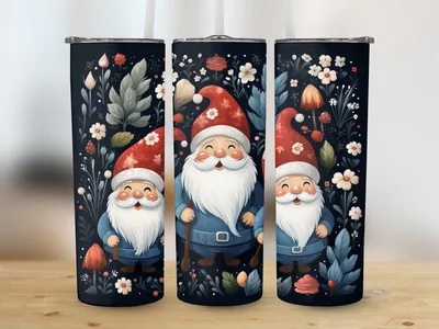 Funny Christmas Gnomes 20oz Tumbler Sublimation Design shown flat as a tumbler wrap