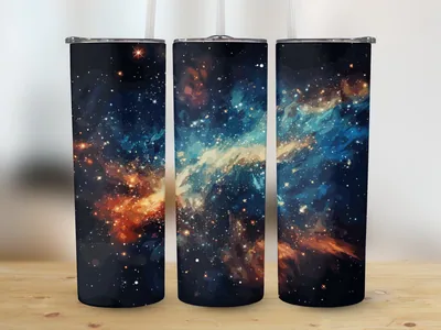 Galaxy Glitter 20oz Tumbler Sublimation Design: Straight & Tapered Wrap shown flat as a tumbler wrap