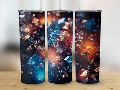 Glitter Galaxy Tumbler Sublimation Design: 20oz Skinny Wrap shown flat as a tumbler wrap