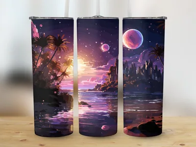 Glitter Neon Beach 3D Tumbler Sublimation Design shown flat as a tumbler wrap