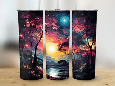 Glitter Neon Beach Tumbler Sublimation Design shown flat as a tumbler wrap