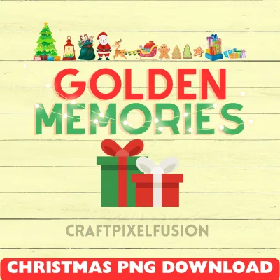 Golden Memories Christmas Clipart: Transparent PNG Sublimation shown flat as a tumbler wrap