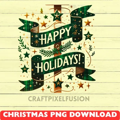 Happy Holidays PNG Clipart: Christmas Sublimation Design shown flat as a tumbler wrap