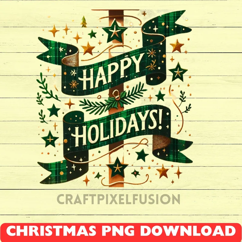 Happy Holidays PNG Clipart: Christmas Sublimation Design shown flat as a tumbler wrap