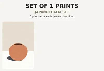 Japandi Print Set of 1, Printable Wall Art, Minimalist Branch Vase Line Shapes, Neutral Zen Living Room Decor Digital Download shown as a preview of the print set