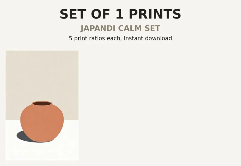 Japandi Print Set of 1, Printable Wall Art, Minimalist Branch Vase Line Shapes, Neutral Zen Living Room Decor Digital Download shown as a preview of the print set