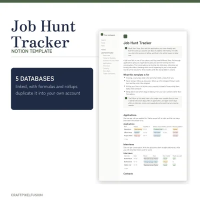 Job Application Tracker Notion Template, Interview and Job Search Planner shown as a preview of the printable