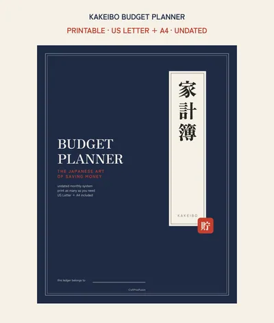 Kakeibo Budget Planner Printable, Japanese Money Saving Method, Monthly Budget Template, Weekly Spending Log PDF, US Letter and A4 shown as a preview of the planner