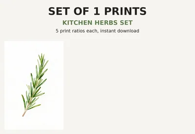 Kitchen Herb Print Set of 1, Printable Wall Art, Rosemary Sage Thyme Botanical Illustrations, Modern Farmhouse Kitchen Decor shown as a preview of the print set