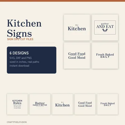 Kitchen Sign SVG Bundle, 6 Cut Files for Cricut and Glowforge, Kitchen Wall Art and Pantry Wood Sign Cut Files with DXF, Instant Download shown flat as a tumbler wrap