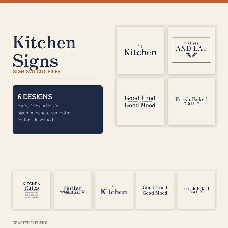 Kitchen Sign SVG Bundle, 6 Cut Files for Cricut and Glowforge, Kitchen Wall Art and Pantry Wood Sign Cut Files with DXF, Instant Download shown flat as a tumbler wrap