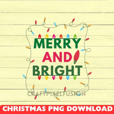 Merry & Bright Christmas Clipart: PNG Sublimation Design shown flat as a tumbler wrap