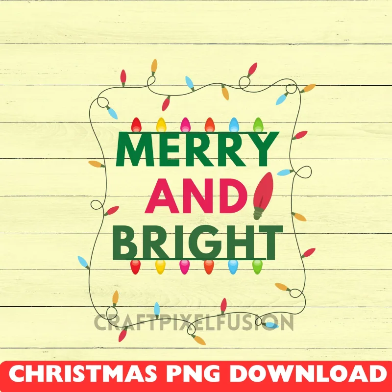 Merry & Bright Christmas Clipart: PNG Sublimation Design shown flat as a tumbler wrap