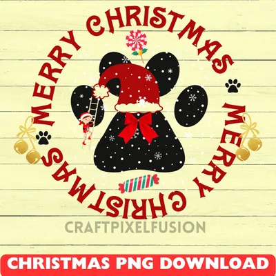 Merry Christmas Paw Print PNG: Funny Christmas Eve Sublimation shown flat as a tumbler wrap