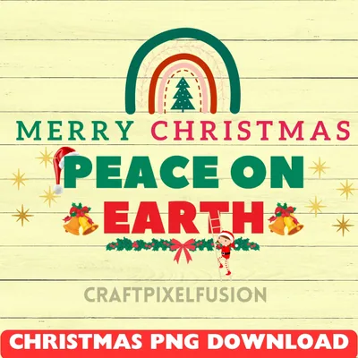 Merry Christmas Peace On Earth PNG Clipart shown flat as a tumbler wrap