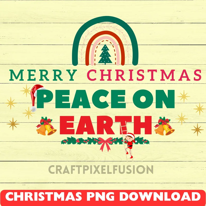 Merry Christmas Peace On Earth PNG Clipart shown flat as a tumbler wrap