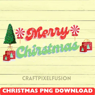 Merry Christmas PNG Clipart: Transparent Background Sublimation Design shown flat as a tumbler wrap