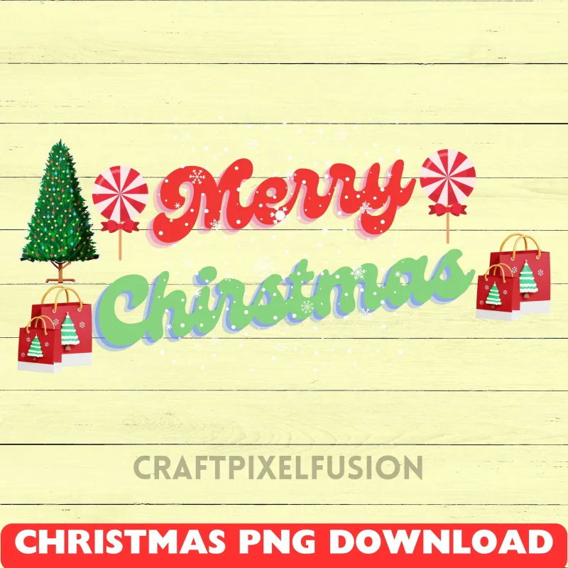 Merry Christmas PNG Clipart: Transparent Background Sublimation Design shown flat as a tumbler wrap
