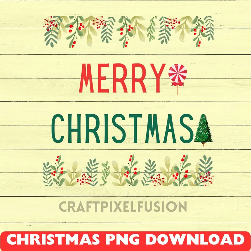 Merry Christmas PNG Clipart: Transparent Background Sublimation Design shown flat as a tumbler wrap