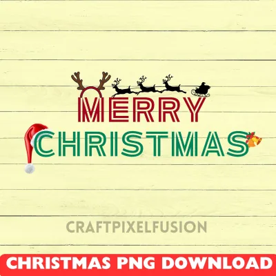 Merry Christmas PNG Clipart: Transparent Background Sublimation Design shown flat as a tumbler wrap