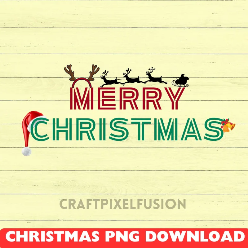 Merry Christmas PNG Clipart: Transparent Background Sublimation Design shown flat as a tumbler wrap