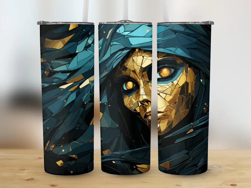 Mummy Glitter Halloween 20oz Tumbler Sublimation Design shown flat as a tumbler wrap
