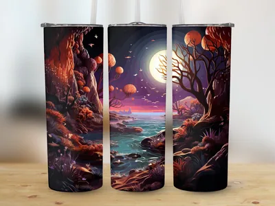 Neon Beach 3D Tumbler Sublimation Design: Straight & Tapered Wrap shown flat as a tumbler wrap