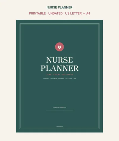 Nurse Planner Printable, Shift Work Schedule and Self Care Tracker PDF, Overtime Pay Log Certification Tracker, US Letter A4 shown as a preview of the planner