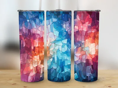 Ombre Glitter Cubism 20 oz Skinny Tumbler Sublimation Design shown flat as a tumbler wrap