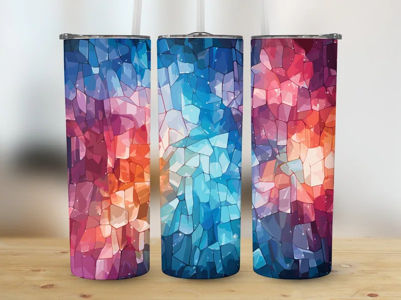 Ombre Glitter Cubism 20 oz Skinny Tumbler Sublimation Design shown flat as a tumbler wrap